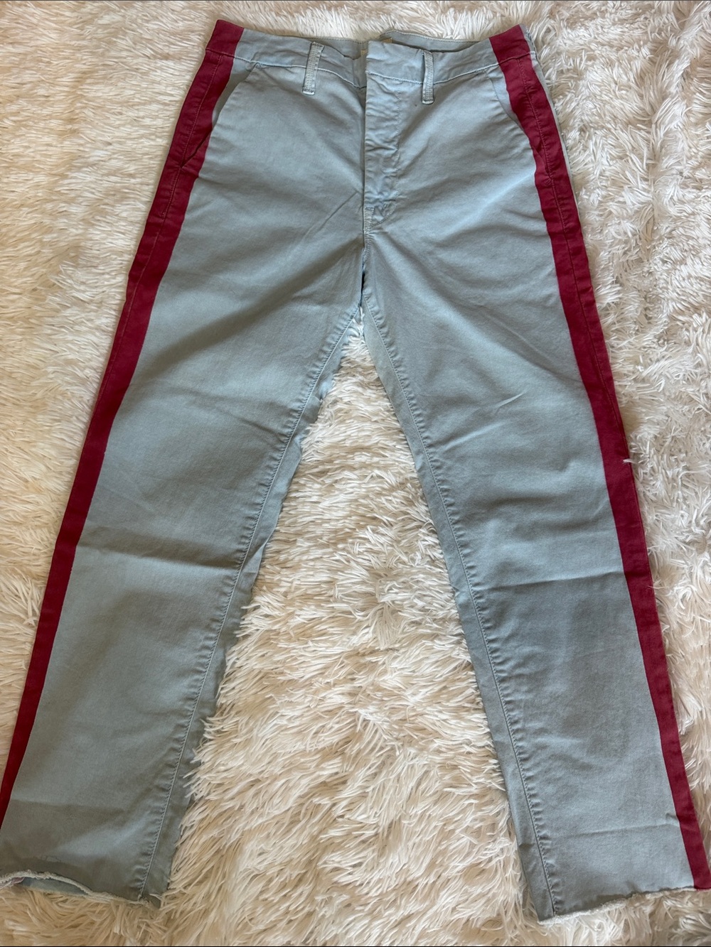 Mother The Shaker Prep Fray Light Blue and Red Jeans